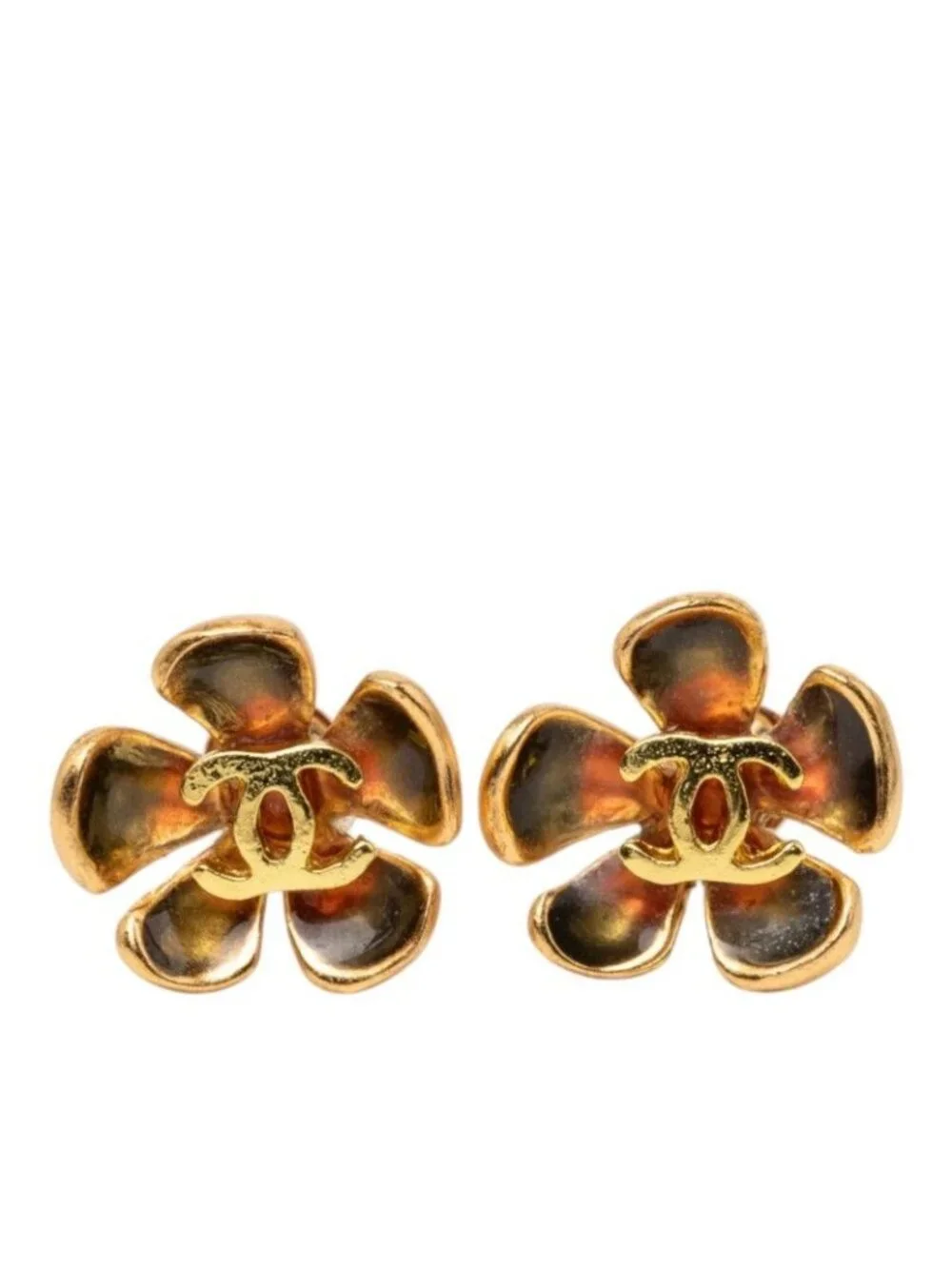 Chanel CC Logo Flower Motif Earrings Gold Plated